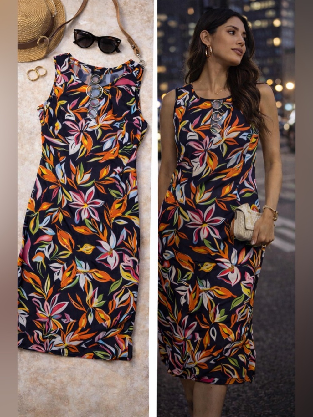 MSK Floral Sleeveless Midi Dress Multicolor Bold Print